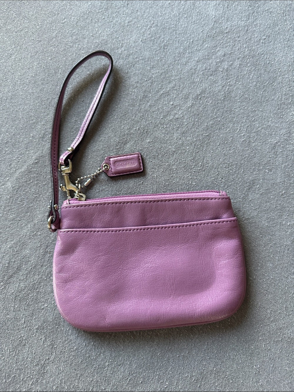 Coach Pink Leather Wristlet with Logo Tag